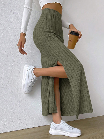 Women's spring long skirt, side slit, slim fit, knitted skirt, casual