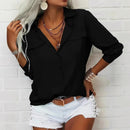 Elegant Blouse Spring Summer Casual Long Sleeve V Neck Loose Shirt Lady Tunics Tops