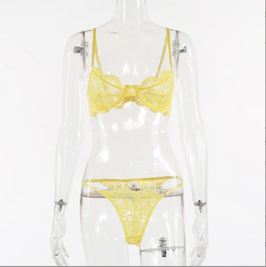 Acheter jaune Ensemble de lingerie pour femme armatures en dentelle élégante