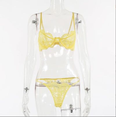 Buy yellow Women's lingerie set elegant lace underwire