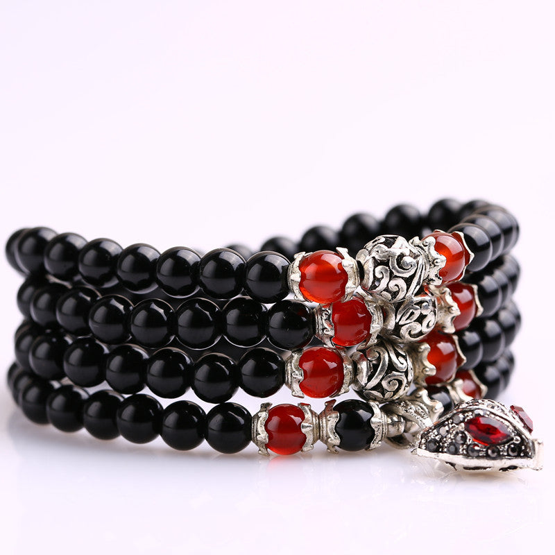 Acheter combinaison-noire-et-rouge-avec-renard Bracelet Mala perles obsidienne prière 108 pour la guérison méditation