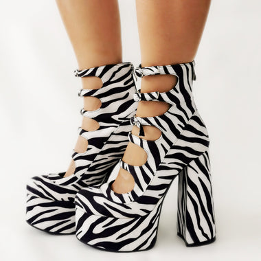 Acheter rayures-zebrees Bottines élégantes à talons hauts pour femmes escarpins imperméables à brides multiples et respirants
