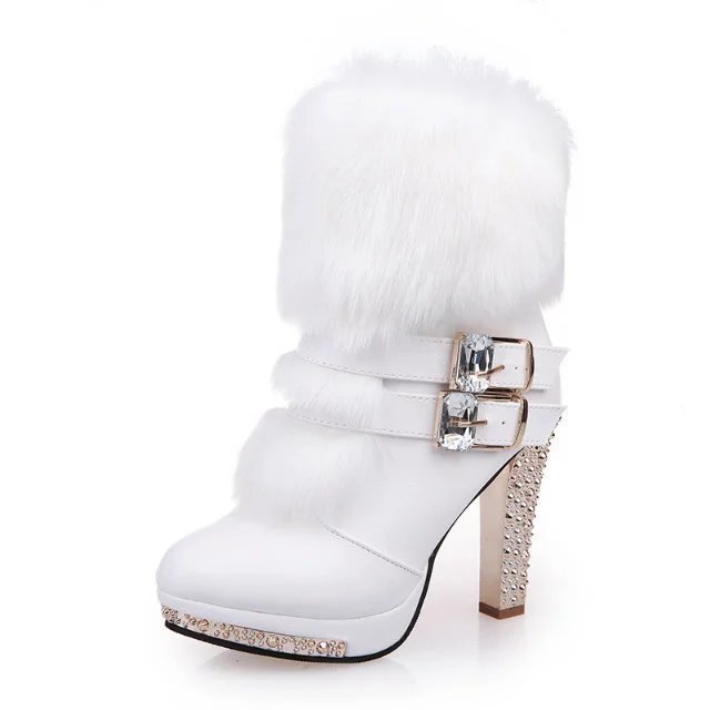 Women's Boots rhinestone fur high heels elegant, warm, comfort