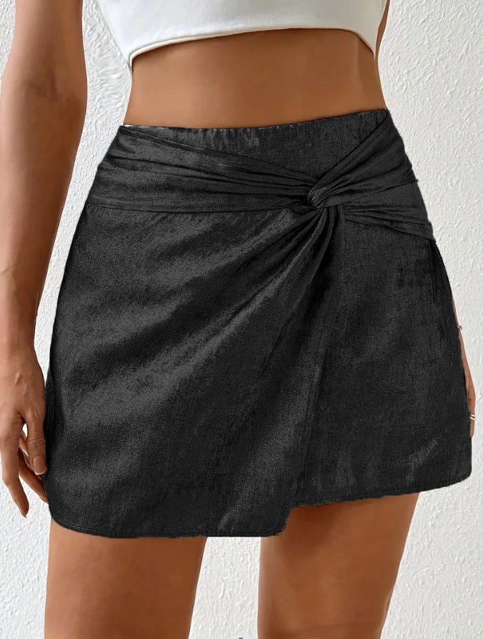 Women's mini skirt elegant pleated with bow metallic