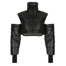 Women's jacket short puffy quilted elegant off the shoulder zipper