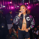 Women's jacket elegant metallic with letter embroidery in patchwork