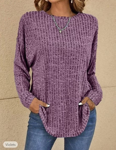 Women's sweater ribbed knit elegant round neck, casual, long sleeves