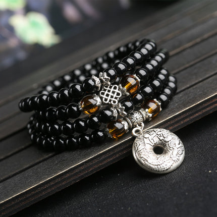 Buy peace-buckle Women's Bracelet Mala beads obsidian prayer 108 for healing meditation