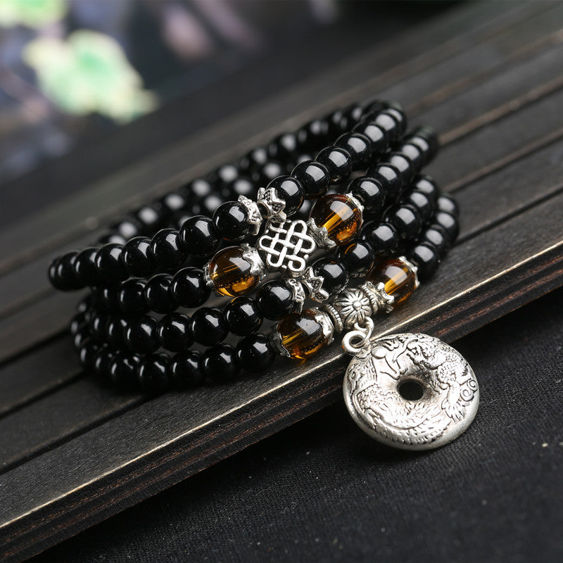 Acheter boucle-de-la-paix Bracelet Mala perles obsidienne prière 108 pour la guérison méditation