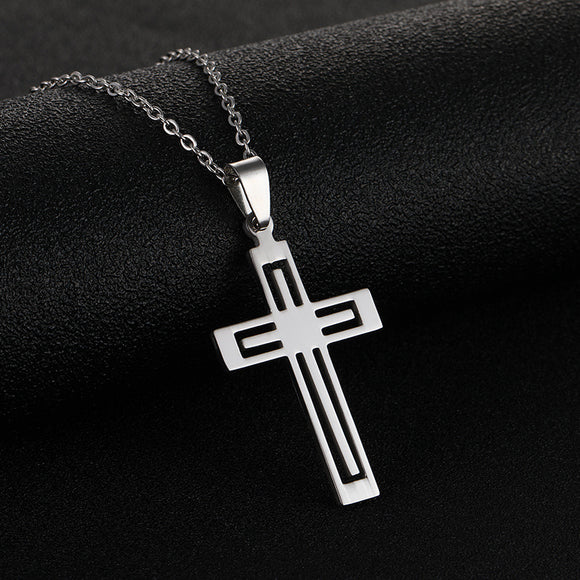Necklace elegant cross pendant stainless steel unisex