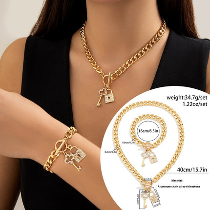 Buy 05-golden-set-4802 Women's Necklace thick with shiny lock and key pendant accessories