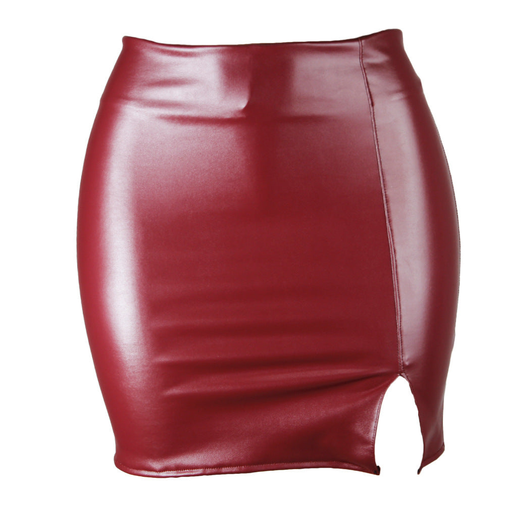 Women's mini skirt leather PU sexy pencil split bodycon trapeze