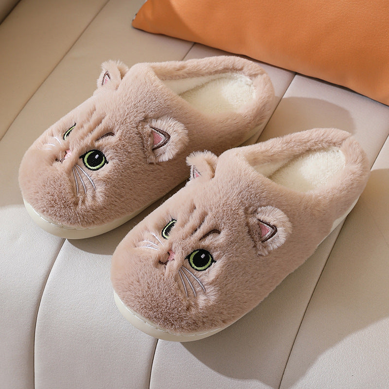 Women's slippers elegant cute cat plush warm non-slip