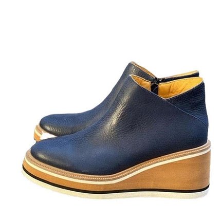 Buy navy-blue Women's Boots orthopedic elegant wedge heel Zipper medium heel