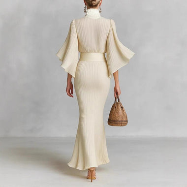 Women’s Sets Two-Piece Elegant Pleated Wide Sleeve Shirt and Maxi Skirt