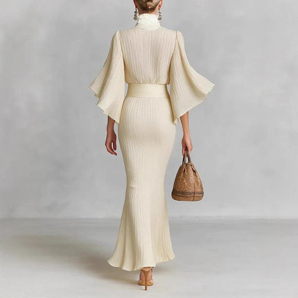 Women’s Sets Two-Piece Elegant Pleated Wide Sleeve Shirt and Maxi Skirt