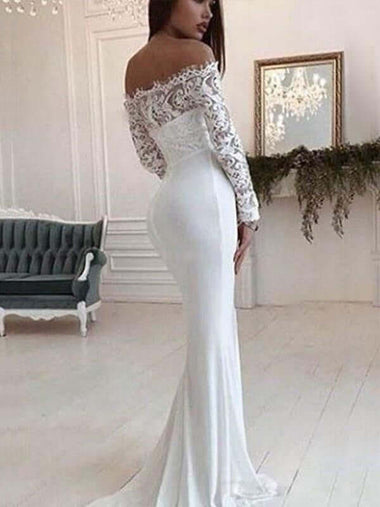 Women’s wedding Dress Off Shoulder Lace Long Sleeve Mopping Gown