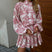 Elegant Boho Trapeze Dress women Printed with Puff Sleeves