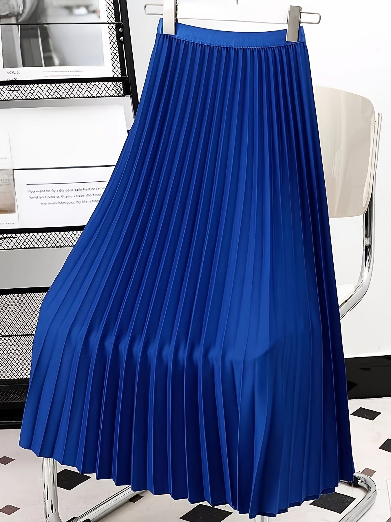 Women's skirt pleated elegant high waisted solid versatile