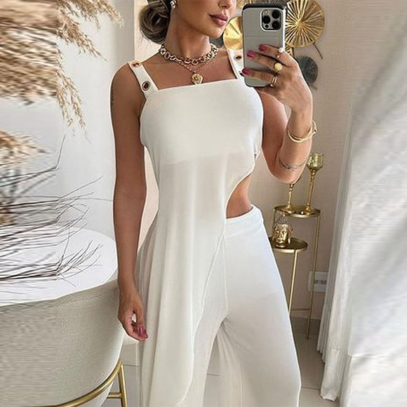 Women's asymmetrical hem top and wide-leg pants set, for party