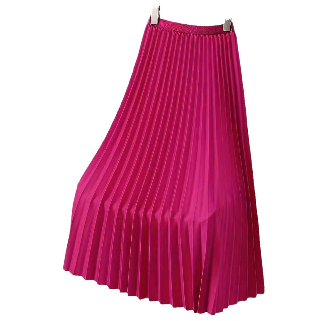 Women's skirt pleated elegant high waisted solid versatile