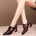 Women's pumps in soft leather, pointed toe, elegant square heels. sexy office