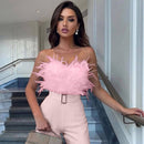 Women’s Jumpsuit Elegant Ceremony Feather Tube Top Wide Leg Pants-5