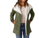 Women's coat warm plush long sleeves trendy open front vintage solid