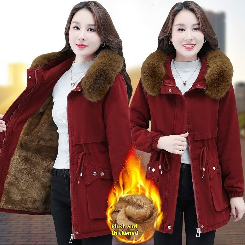 Women's coat mid-length thick in cotton fur collar