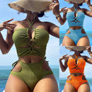 Women's swimsuit one-piece elegant tight split drawstring