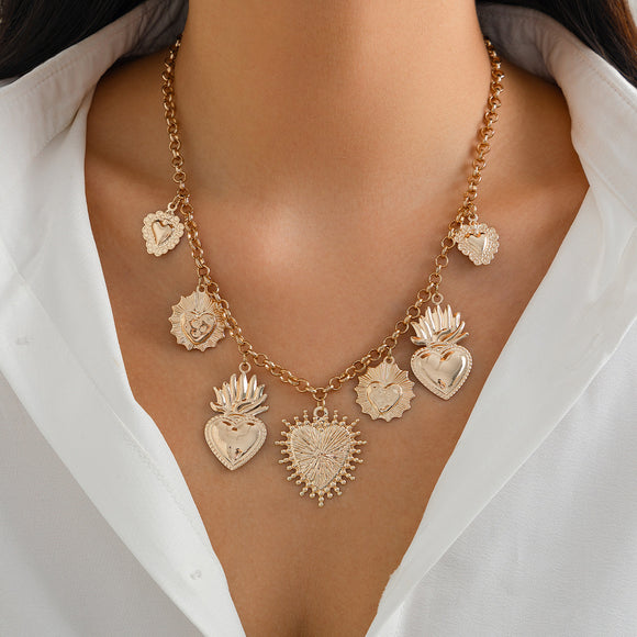 Women's necklace elegant alloy pendant peach heart creative flame