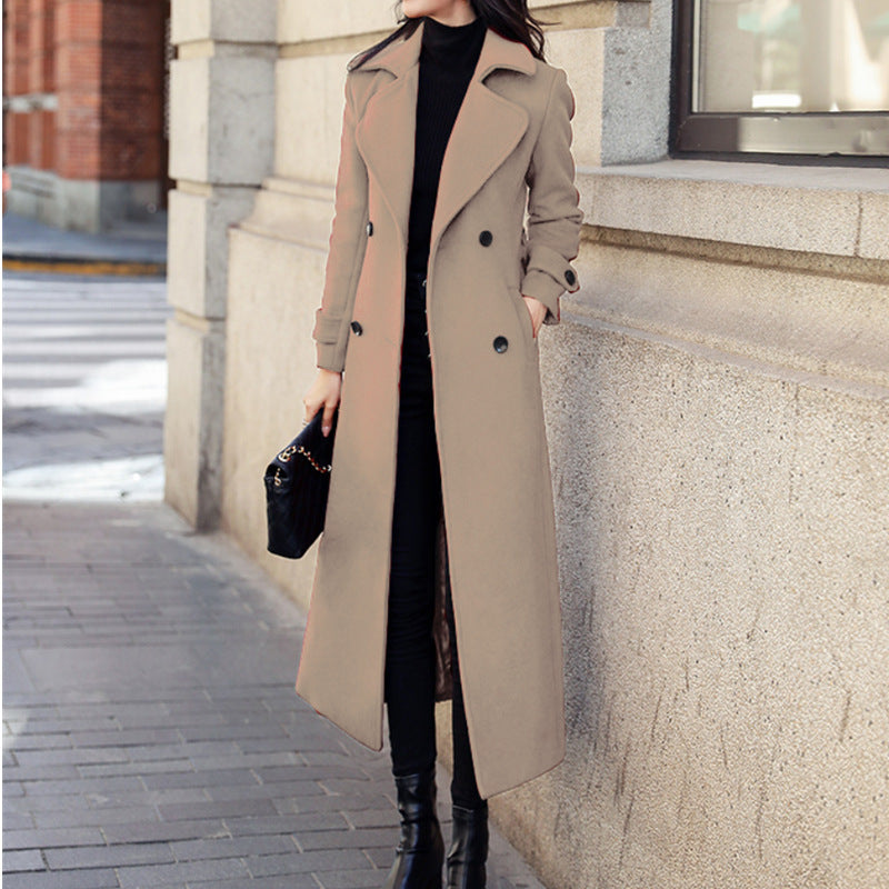 Women's coat wool thick with an elongated suit collar elegant classic winter