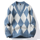 Men’s Knit Sweater Pullover Elegant Loose Oversized V Neck Long Sleeve
