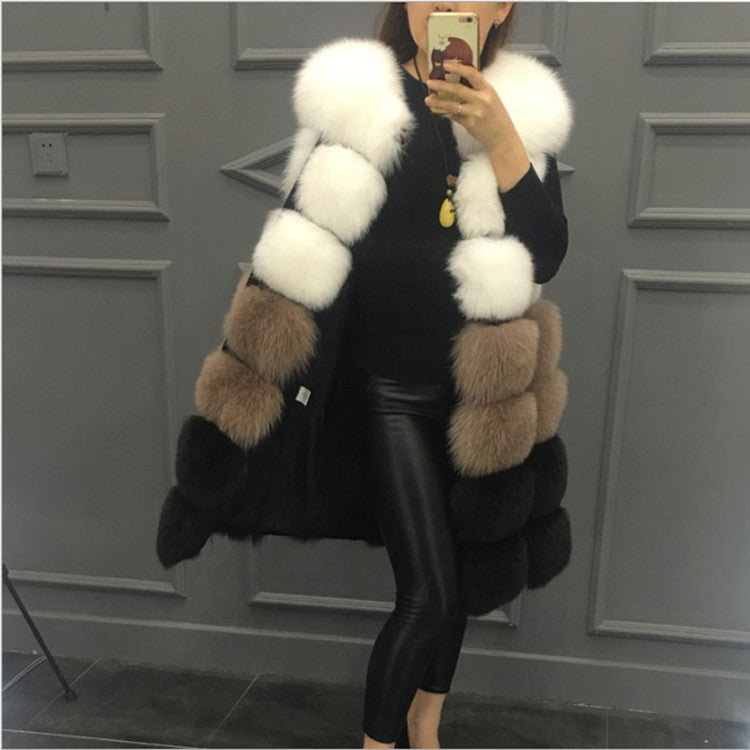 Women's Vest Coat in fox fur with square panels elegant long and warm