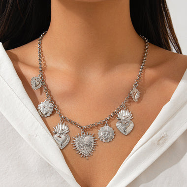 Women's necklace elegant alloy pendant peach heart creative flame