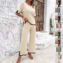 Women's sets elegant striped knitted sexy summer top straight trousers