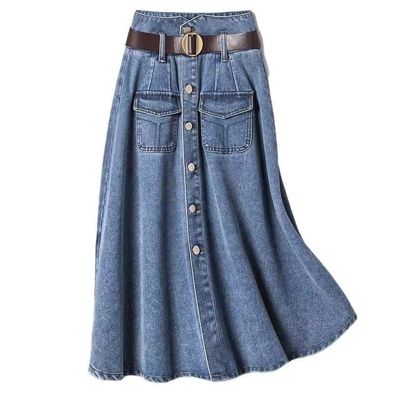 Women's long skirt denim elegant trapeze slimming