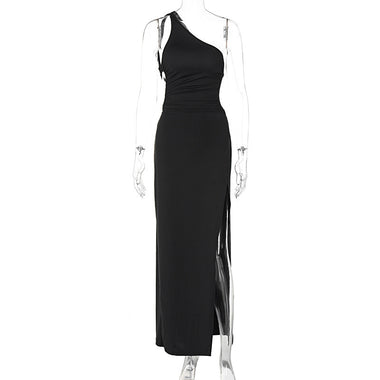 Buy black Women's dress long split elegant lace-up and backless