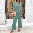 Women's Sets Elegant Striped Knitted Sexy Summer Top Straight Trousers-2