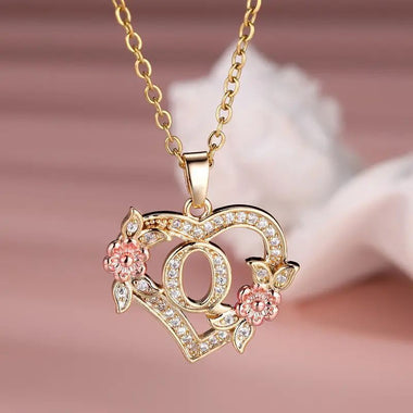 Buy letter-q Women's necklace flower letters of love heart elegant fashionable