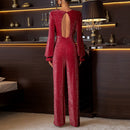 Women’s Jumpsuit Elegant Sequin Cutout Round Neck Long Sleeve