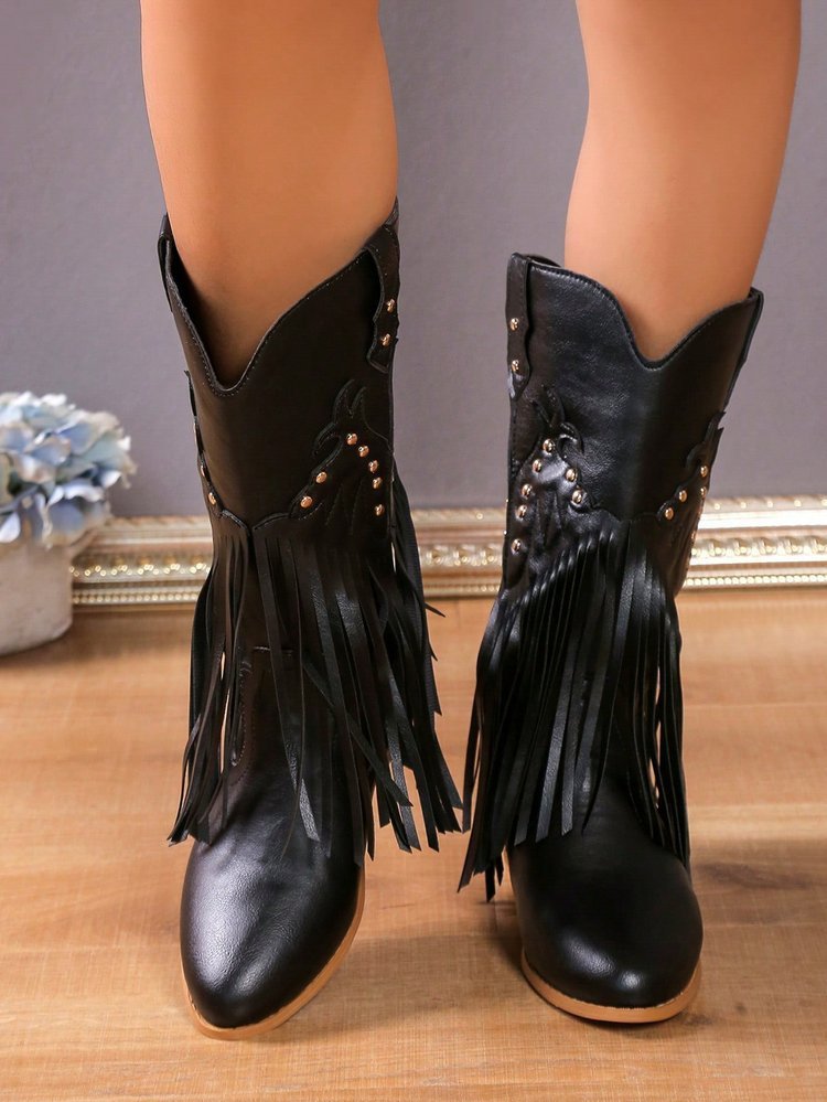 Women's  boots leather cowboy western denim tassel leisure specials