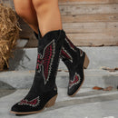 Women’s Boots Elegant Suede Embroidery Mid Heel Knight Cowboy Style Large Size-2