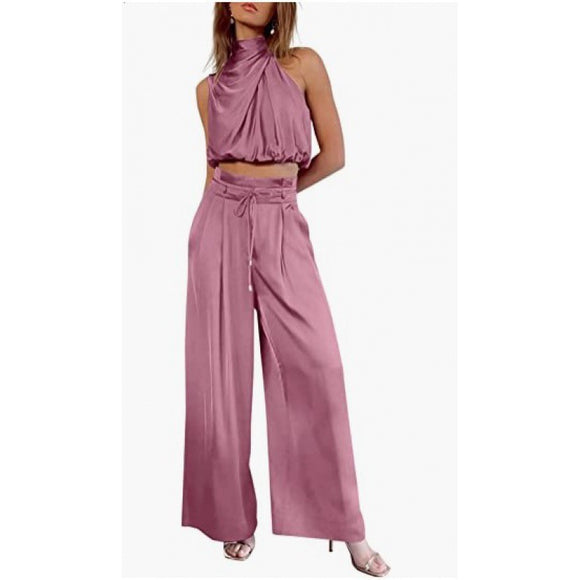 Women's 2-Piece Sleeveless Top And Wide-Leg Pants Set Summer Outfit