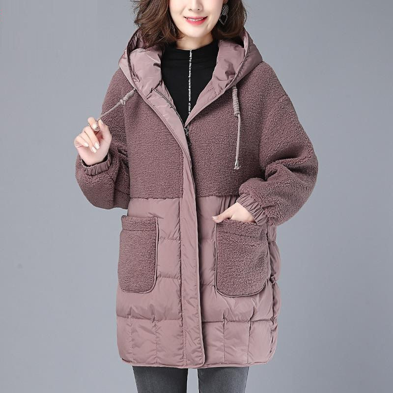 Women's coat padded cotton elegant hooded loose mid-length thickened