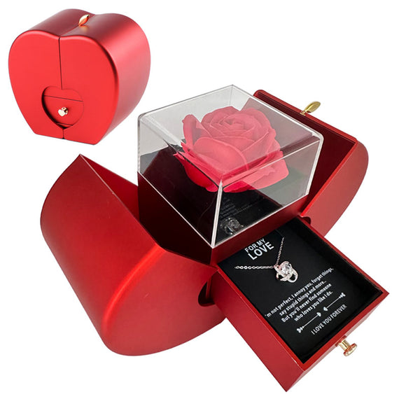 Luxury Red Apple Jewelry Box with Eternal Rose & Gift Necklace