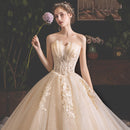 Wedding dress Sparkling sweetheart sexy, ivory champagne pearls, gauze