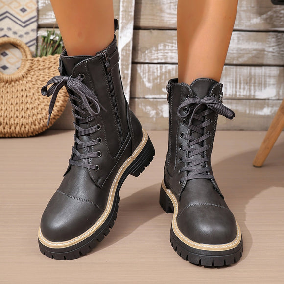 Women's Mid Calf Boots elegant Lace Up Chunky Low Heel Comfy Fit