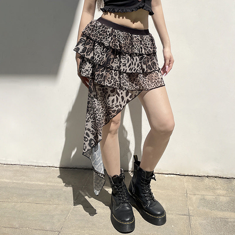 Women's skirt irregular sexy leopard print cross-border style