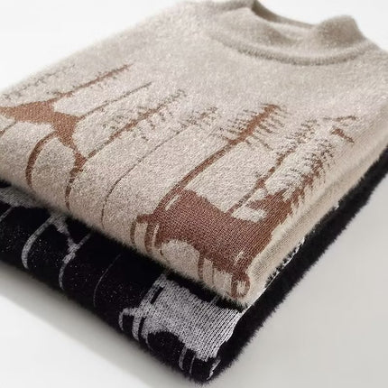 Men’s Sweater Pullover Elegant Half Turtleneck Warm Autumn Winter Knit